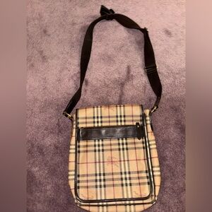 Burberry Checkered Tan and Brown Messenger Bag